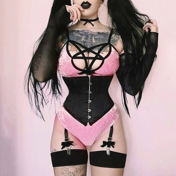 ariesmoon89 Tops - Pastel Velvet Pentagram Suspender Bodysuit